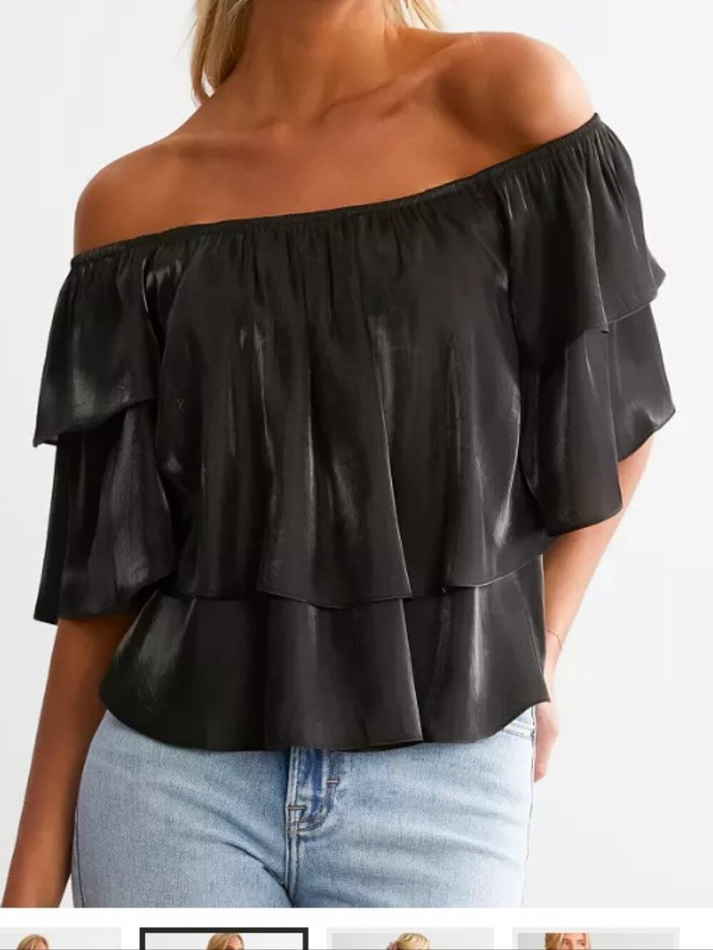 Black Off-Shoulder Ruffle Blouse - Picture 2 of 11